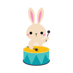 Funny bunny character playing drum performing vector