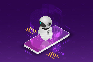 isometric robot bot operating virtual with smart vector image