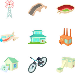 Growing city icons set cartoon style vector