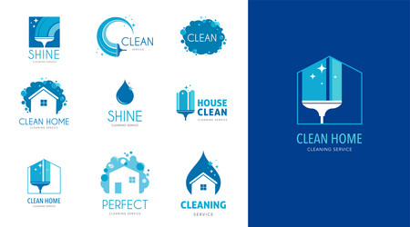 Cleaning services logo collection in blue colors vector