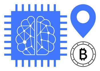 ai brain in microchip location pin and bitcoin vector image