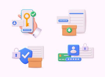 set of security system object login and safe vector image