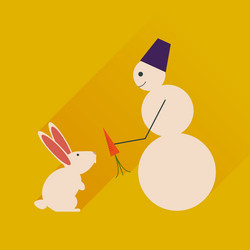 Flat web icon with long shadow snowman and rabbit vector