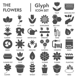 Flowers glyph signed icon set gardening symbols vector