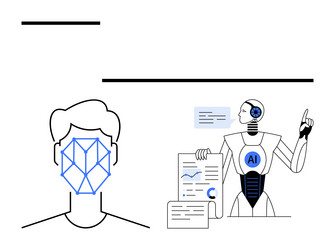 facial recognition and ai robot analyzing data vector image