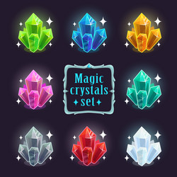 Realistic colorful crystals on black background Vector Image