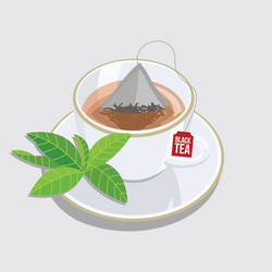 Cup black tea - triangle bag with leaf vector