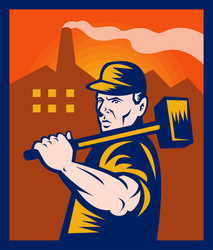 factory worker with sledgehammer vector