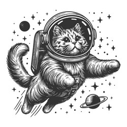 astronaut cat floating in space vector image
