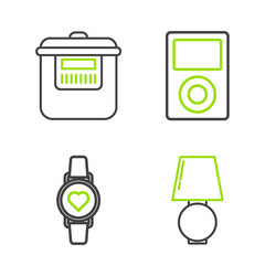 set line table lamp smart watch showing heart vector image