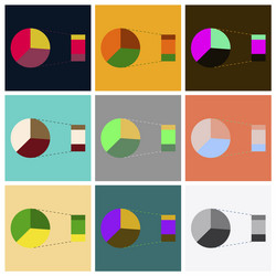 set of flat icons on stylish background pie chart vector