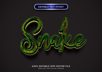 Editable text effect snake 3d wild and skin font vector