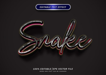 Editable text effect snake 3d wild and skin font vector