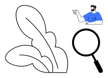 man pointing at large abstract leaves vector image
