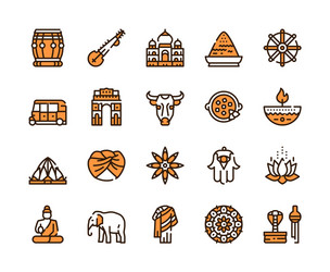 Color line icon round set india culture vector