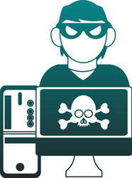 Hacker on computer blue lines vector