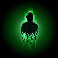 silhouette a hacker in hood with binary code vector image
