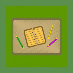 Flat shading style icon notebook pencil table vector