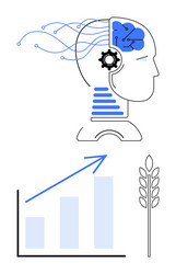 human-machine integration with data flow growth vector image