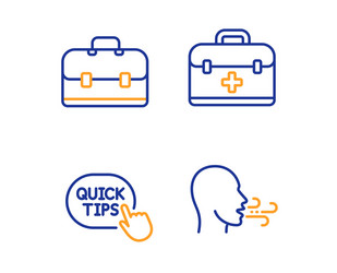 First aid quick tips and portfolio icons set vector