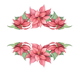 Red Poinsettia Christmas Floral Watercolor Vector Image