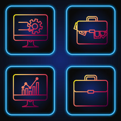 set line briefcase computer monitor with graph vector image