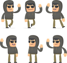 Set of hacker character in different poses vector