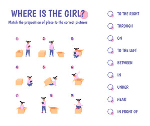 Girl teaches prepositions child place vector