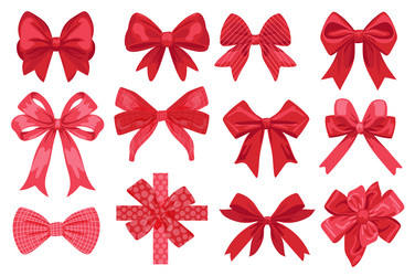 holiday red bow set in flat graphic design vector image