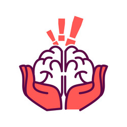 Brain with Exclamation in Hands vector image