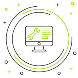 line computer monitor with wrench icon isolated vector image