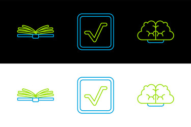 Set line human brain open book and square root vector