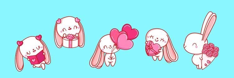 Collection of bunny art set isolated Royalty Free Vector
