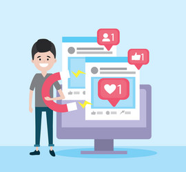 man with computer websites information message vector image