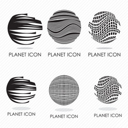 6 different planet icons silhouettes vector