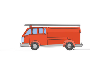 Continuous one line drawing fire engine icon logo Vector Image