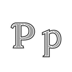 Font tattoo engraving letter p with shading vector