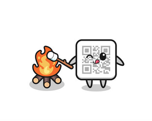 qr code character is burning marshmallow vector image