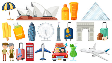 set of summer vacation objects and elements vector