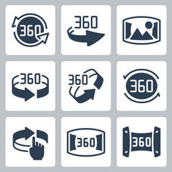 360 degrees rotation and panoramic view icon set vector image