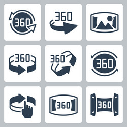 360 degrees rotation and panoramic view icon set vector