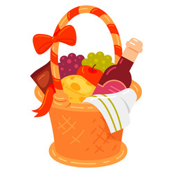 holiday present straw basket with wine cheese vector