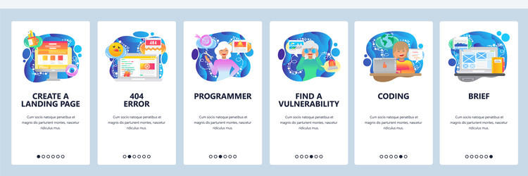 mobile app onboarding screens 404 error message vector image