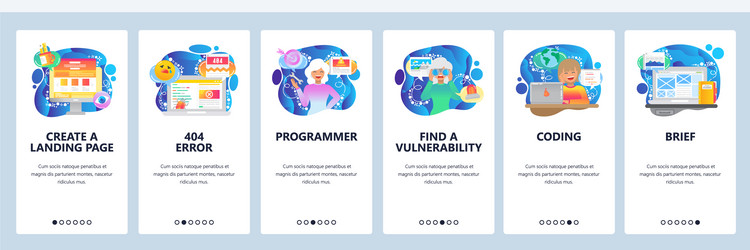 Mobile app onboarding screens 404 error message vector