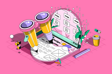 ux design concept 3d isometric outline web vector image