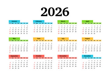 2026 Calendar - White Background Royalty Free Vector Image