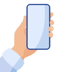 Man holds smartphone in hands uses empty screen vector