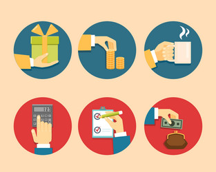 hands with object icons vector image