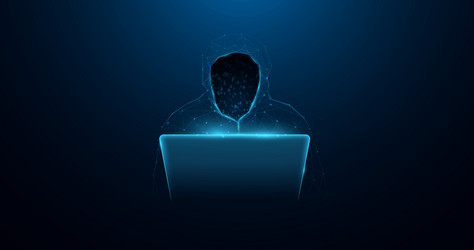 low polygon wireframe hacker behind a laptop vector image