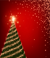 Red background with christmas tree Royalty Free Vector Image